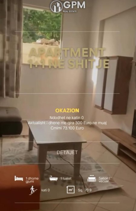 Tirane, shitet apartament 1+1 Kati 0, 71 m² 73.100 €