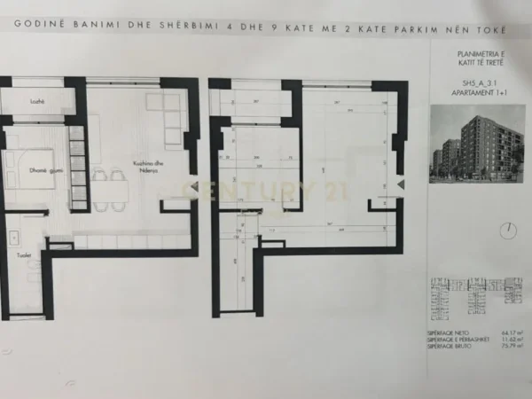 Tirane, shes apartament 1+1+Aneks+Ballkon Kati 3, 76 m² 122.000 € 
