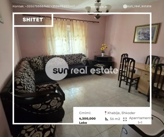 Shkoder, shitet apartament 1+1+Ballkon Kati 5, 56 m² (XHABIJE)