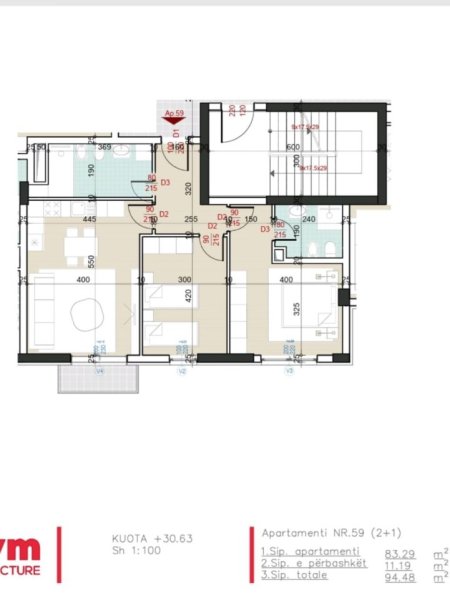 Shitet Apartament 2+1 ne Porcelan,  145.000 Euro