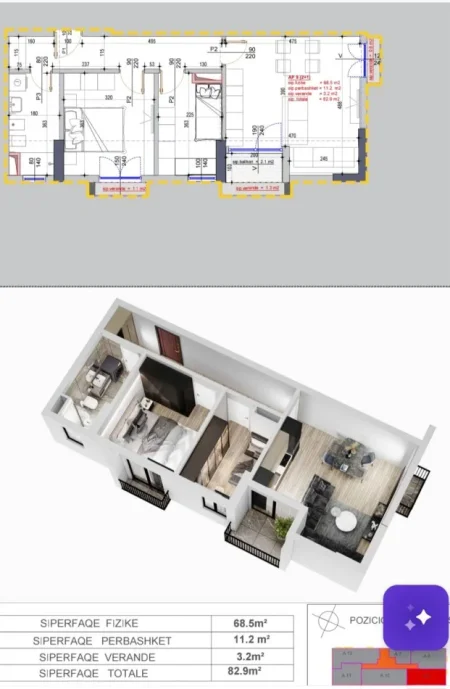 Tirane, shitet apartament 2+1+Ballkon Kati 3, SIPËRFAQE 83 m² = 83 MILION LEKË TË VJETRA (INSTITUT BUJQESOR,KODER KAMEZ
