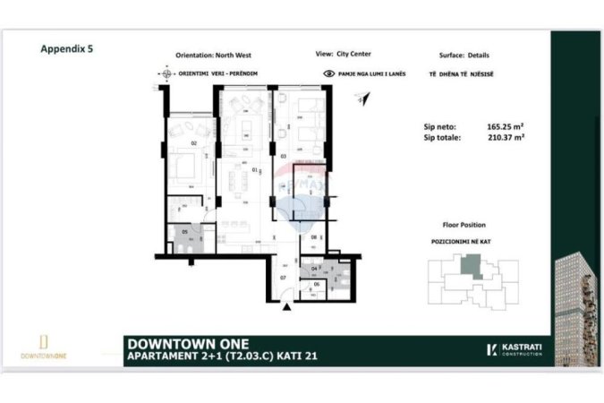 Tirane, shitet apartament 2+1 Kati 21, 210 m² 883.554 € (Downtown One (ID: 530221066-38)