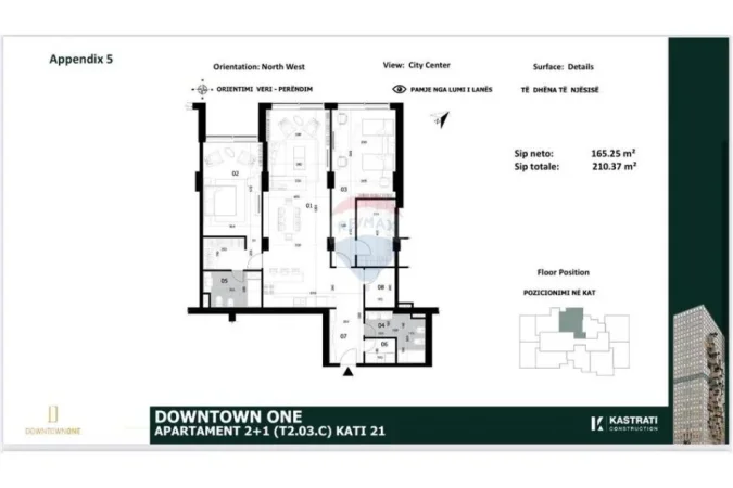Tirane, shitet apartament 2+1 Kati 21, 210 m² 883.554 € (Downtown One (ID: 530221066-38)