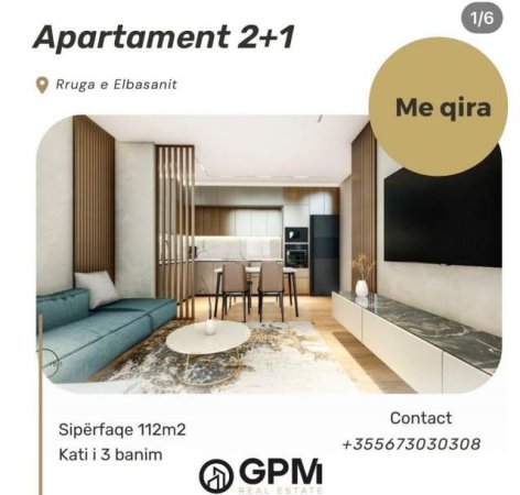 Tirane, jepet me qera apartament 2+1 Kati 6, 112 m² 1.200 Euro (Rruga e Elbasanit)