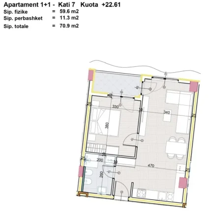 Tirane, shes apartament 1+1 Kati 7, (Aluna Residence)