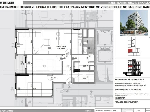 Tirane, shitet apartament 2+1+Ballkon Kati 3, 125 m² 105.252 € 