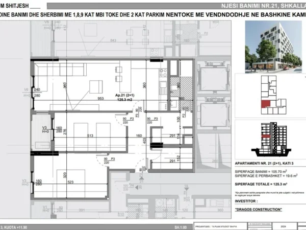 Tirane, shitet apartament 2+1+Ballkon Kati 3, 125 m² 105.252 € 