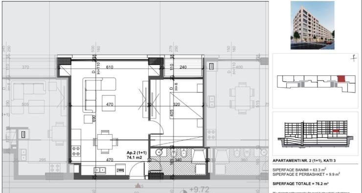 Shitet Apartamenti 1+1 tek Bulevardi i Ri, Kati 3, 76 m² 125.730 €URO