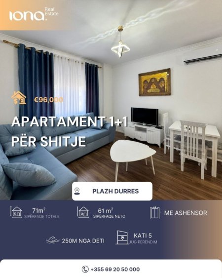 Plazh Durres, shitet apartament 1+1 Kati 5, 96.000 €