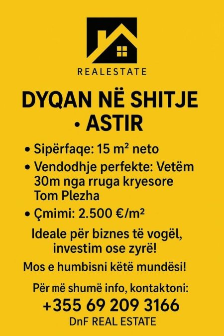 Tirane, shitet dyqan Kati 0, 15 m² (Astir)