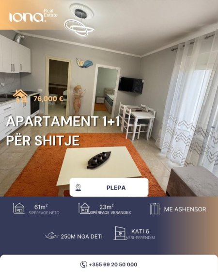 Plepa,Durres, shitet apartament 1+1 Kati 6, 61 m² 76.000 €
