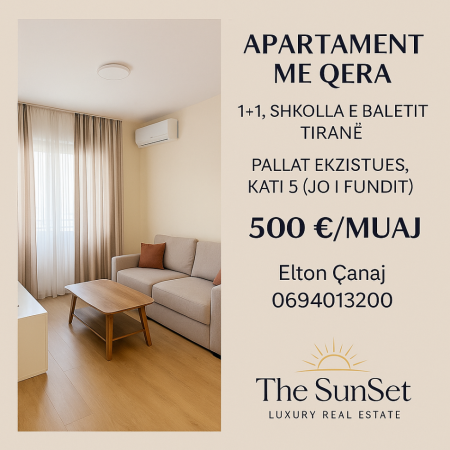 Tirane, jepet me qera apartament 1+1 Kati 5, 60 m² 500 € (BKT Shkolla e Baletit)