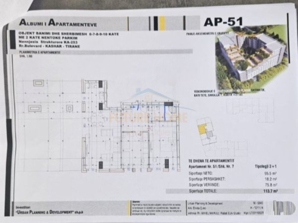 Tirane, jepet me qera apartament 2+1 Kati 8, 113 m² 189.500 €