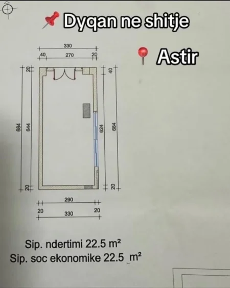 Tirane, shitet dyqan Kati 0, 22 m² (Astir)