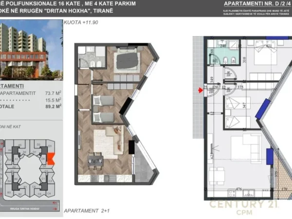 Tirane, shes apartament 2+1 Kati 2, 89 m² 165.000 € (Rruga Dritan Hoxha)