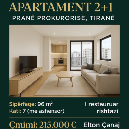 Tirane, shitet apartament 2+1 Kati 7, 100 m² 215.000 € (Tek Prokuroria)