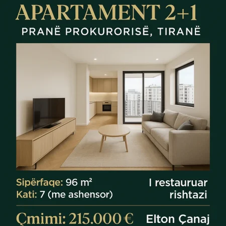 Tirane, shitet apartament 2+1 Kati 7, 100 m² 215.000 € (Tek Prokuroria)