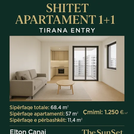 Tirane, shitet apartament 1+1 Kati 3, 68 m² (Tirana Entry ish shqiponja)