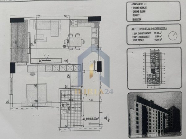 Tirane, shitet apartament 1+1+Ballkon Kati 5, 75 m² 70.096 € (Kamez)