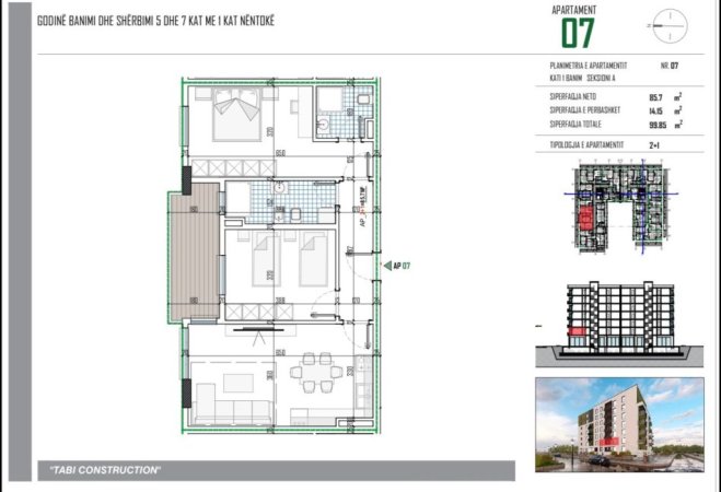 Tirane, shitet apartament 2+1+Ballkon Kati 1, 99 m² 109.835 € (Lidhja e Prizerenit)