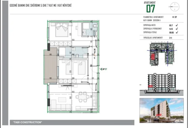 Tirane, shitet apartament 2+1+Ballkon Kati 1, 99 m² 109.835 € (Lidhja e Prizerenit)