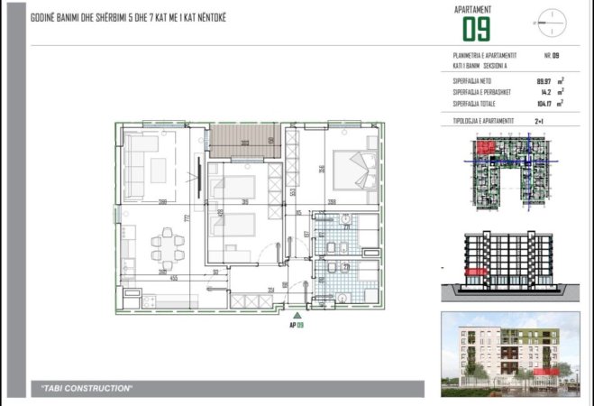 Tirane, shitet apartament 2+1+Ballkon Kati 1, 104 m² 114.587 € (Lidhja e Prizerenit)
