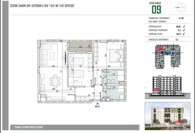 Tirane, shitet apartament 2+1+Ballkon Kati 1, 104 m² 114.587 € (Lidhja e Prizerenit)