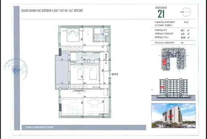 Tirane, shitet apartament 2+1+Ballkon Kati 4, 100 m² 94.857 € (Lidhja e Prizerenit)