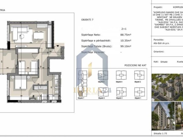 Tirane, shitet apartament 2+1+Ballkon Kati 7, 99 m² 138.740 € (5 Maj)