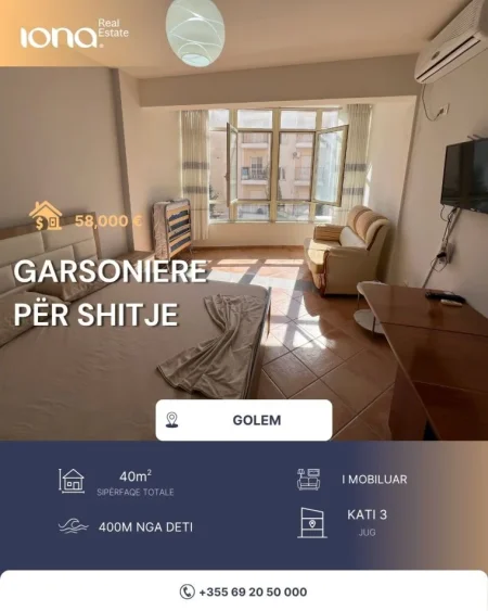 Golem (Pranë Miami 2) ,shitet garsonier Kati 3, 40 m² 58.000 €