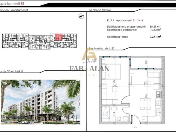 Golem, shitet apartament 1+1 Kati 4, 70 m² 113.000 € (Golem)