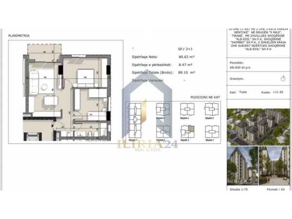 Tirane, shitet apartament 2+1+Ballkon Kati 3, 89 m² 124.740 € (5 Maj)