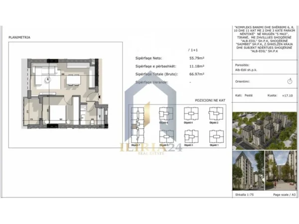 Tirane, shitet apartament 1+1+Ballkon Kati 2, 67 m² 93.758 € (5 maj Kompleksi Ajka)