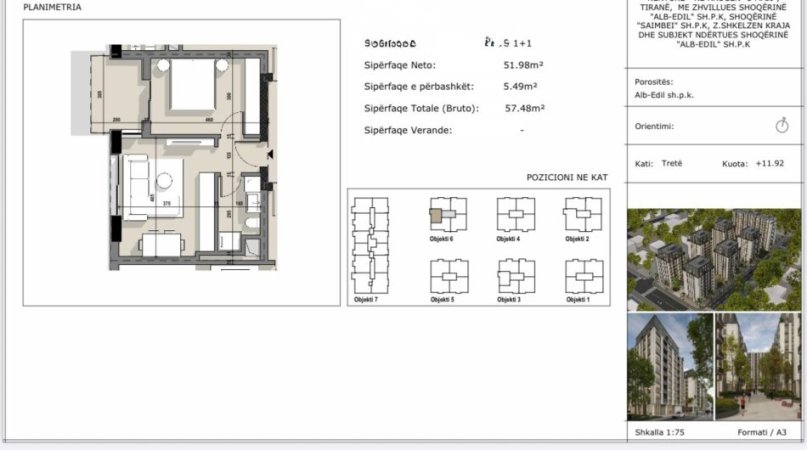 Tirane, shitet apartament 1+1+Ballkon Kati 3, 58 m² 80.472 € (5 maj)