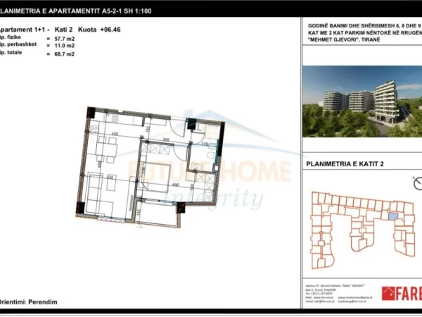 Tirane, shitet apartament 1+1+Ballkon Kati 2, 69 m² 82.400 € (Paskuqan)