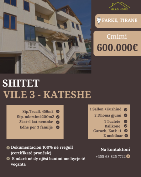 Tirane, shitet Vile 3 Katshe Kati 3, 456 m² 600.000 €