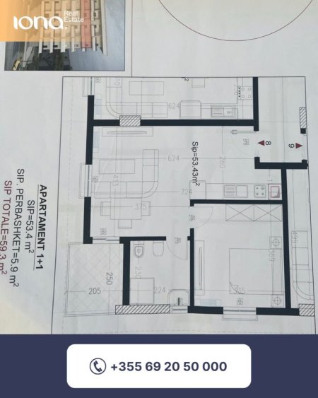 Golem, shitet apartament 1+1 Kati 5, 59 m² 80.055 € 