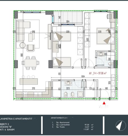 Tirane, shitet apartament 2+1+Ballkon Kati 5, 113 m² 109.000 € (Rezidenca Apollo)