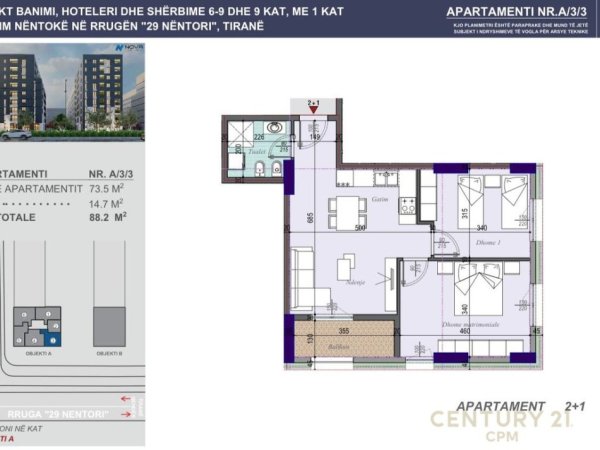 Tirane, shes apartament 2+1+Aneks+Ballkon Kati 3, 88 m² 123.000 € (Tirana Entry I)