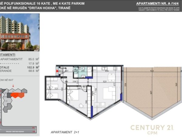 Tirane, shes apartament 2+1+Aneks+Ballkon Kati 14, 103 m² 253.800 € (COLONNADE)