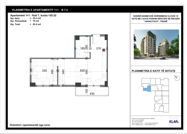 Tirane, shitet apartament 1+1 Kati 7, 65 m² 111.147 € 