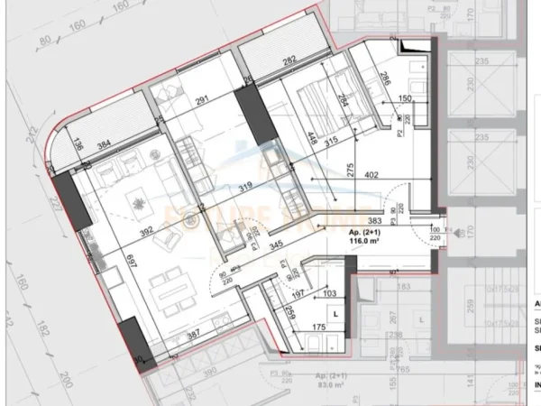 Tirane, shitet apartament 2+1 Kati 9, 144 m² 492.000 € 