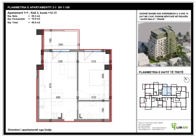 Tirane, shitet apartament 1+1 Kati 3, 70 m² 118.800 € 
