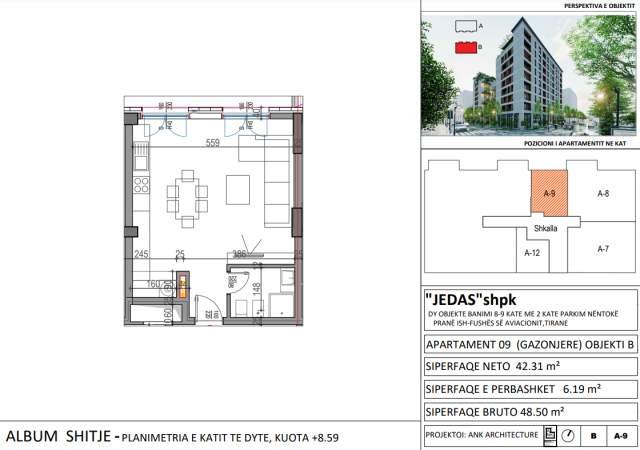 Tirane, shitet garsonier 1+1 Kati 2, 48 m² 58.200 Euro