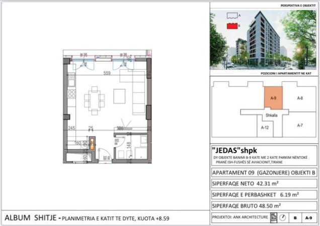 Tirane, shitet garsonier 1+1 Kati 2, 48 m² 58.200 Euro