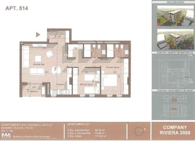 Tirane, shitet apartament 2+1 Kati 3, 112 m² 80.000 Euro (QTU)