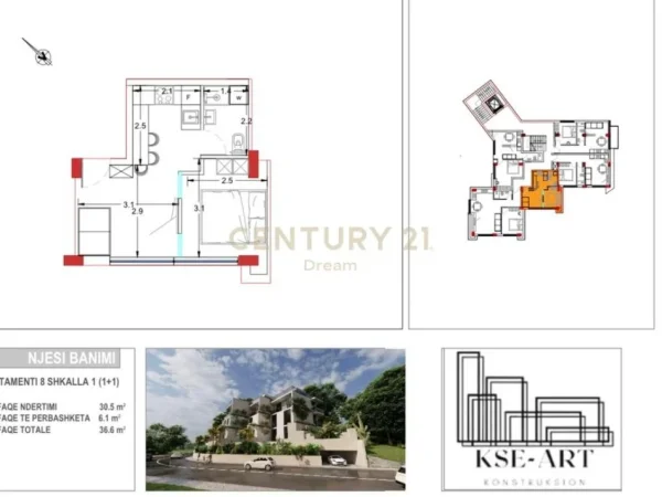 Vlore, shitet apartament 1+1 Kati 2, 37 m² 62.220 € (Rezidenca “Radhima”)