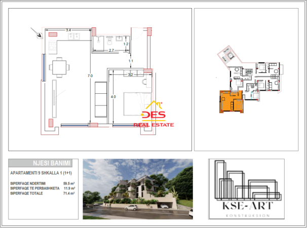 Radhime - Orikum, shitet apartament 1+1+Ballkon Kati 3, 71 m² (Radhimë)