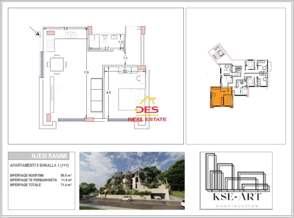 Radhime - Orikum, shitet apartament 1+1+Ballkon Kati 3, 71 m² (Radhimë)