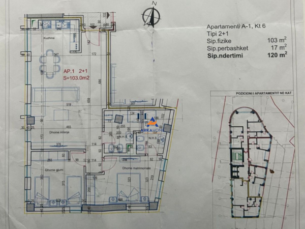Tirane, shitet apartament 2+1+Ballkon Kati 6, 120 m² 192.000 € (ALI DEMI)